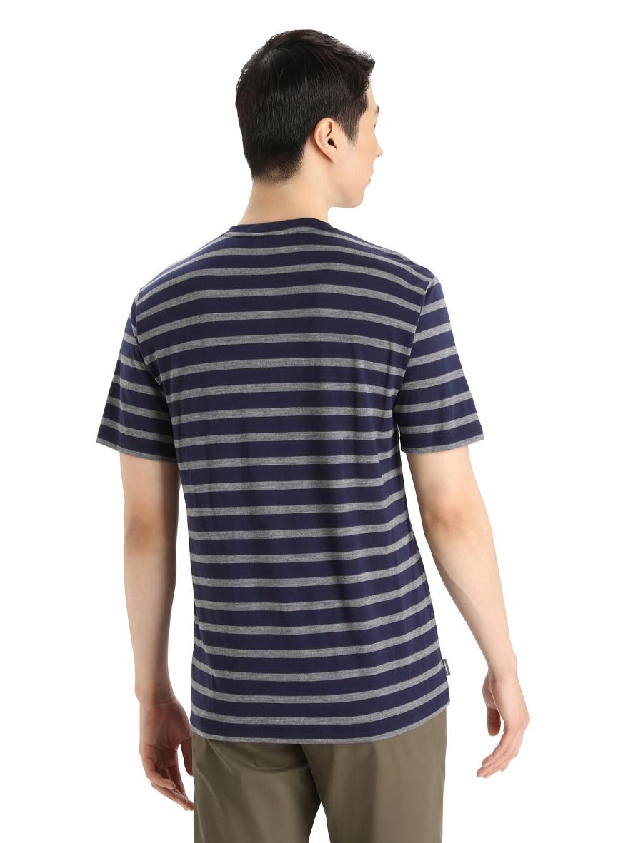 T Shirts Icebreaker Merino Drayden Corta Sleeve Stripe Homme Bleu Marine | FR 1184WNBY